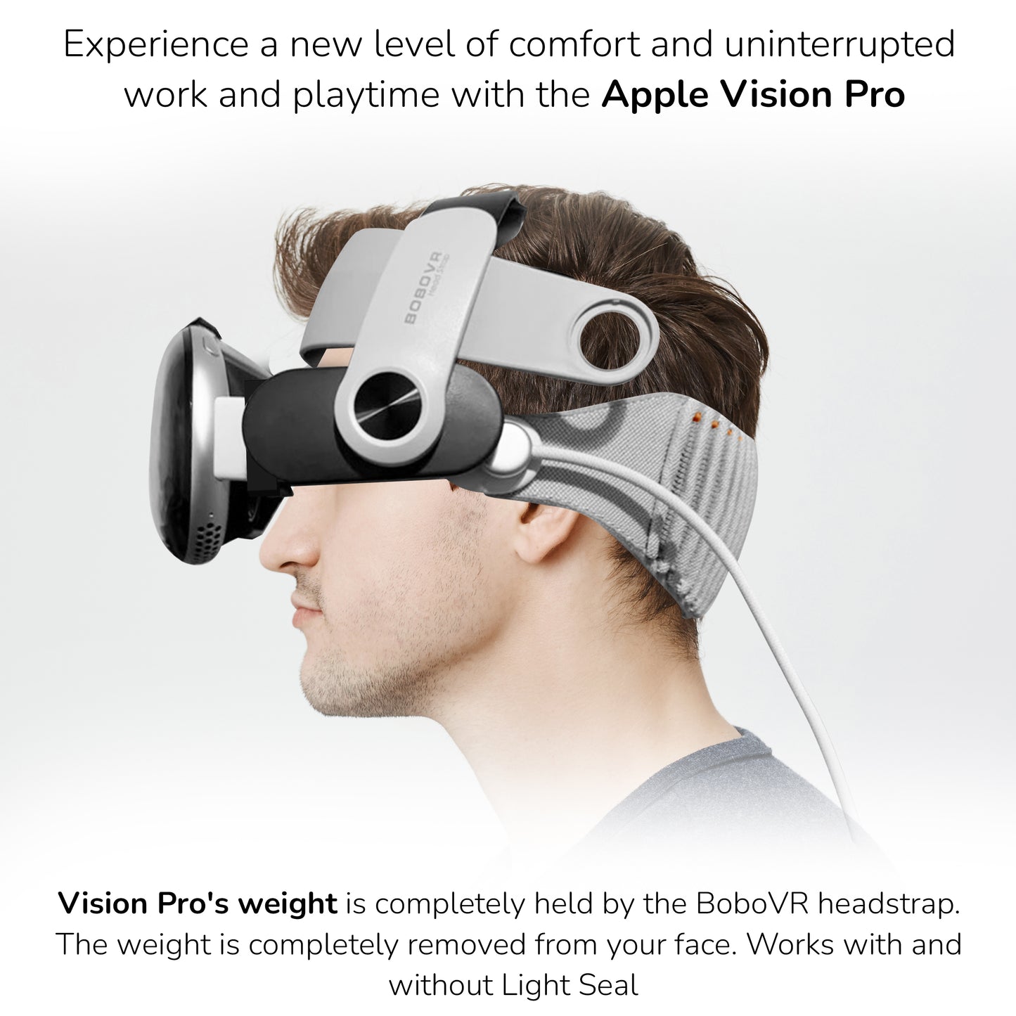 BoboVR headset with ergonomic comfort adapter showcasing good comfort and no face pressure features